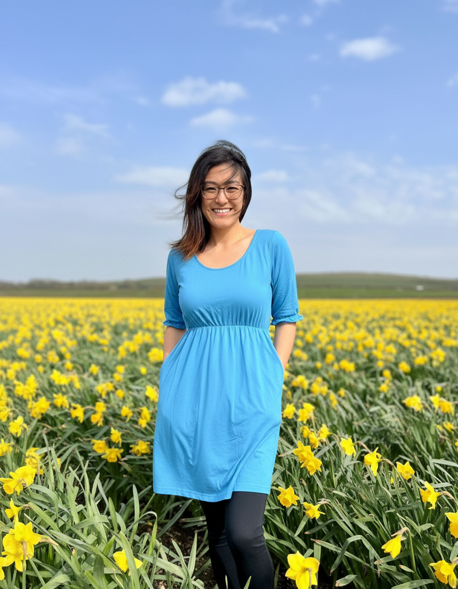 Blue Dress – Flattering Waist Fit with Pockets | Petite Dress-1