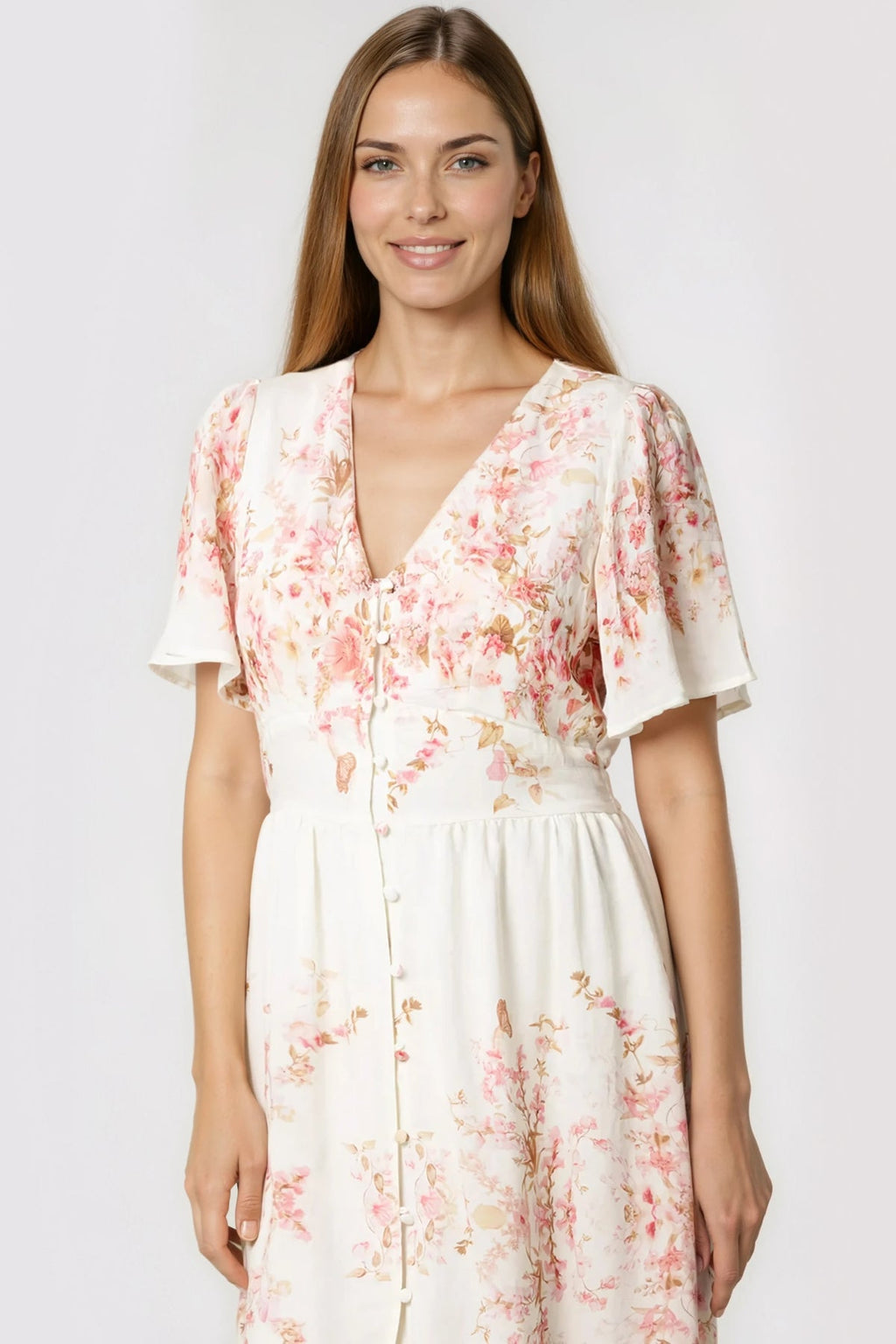 Pink Blossom  Button Through Cotton Maxi Dress-1