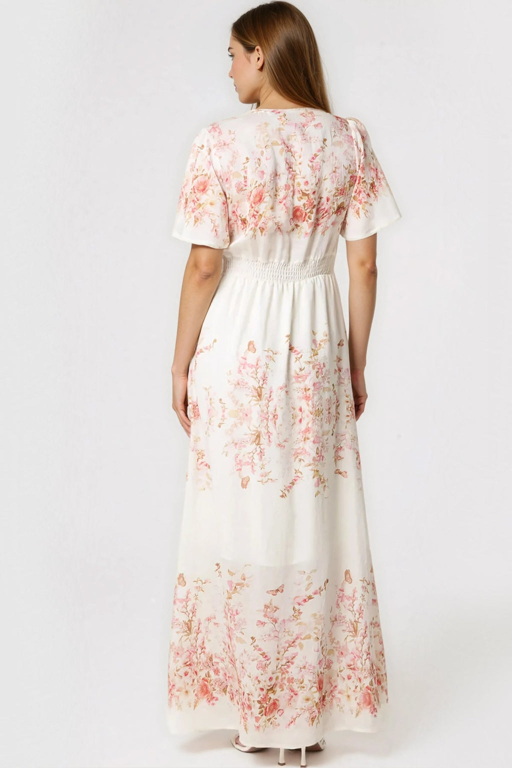 Pink Blossom  Button Through Cotton Maxi Dress-2