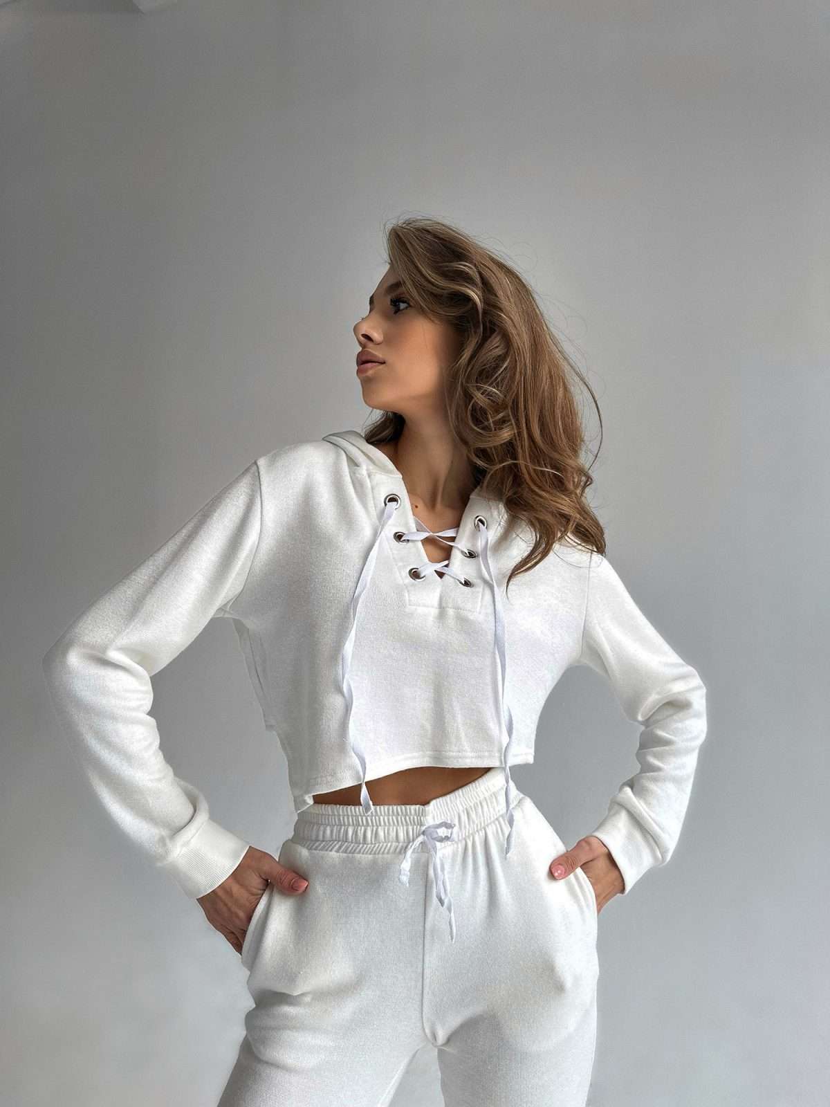 bridal white cropped hoodie set women