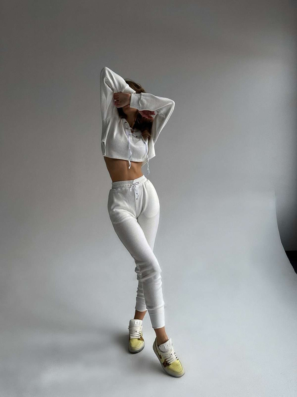 white cropped hoodie set women