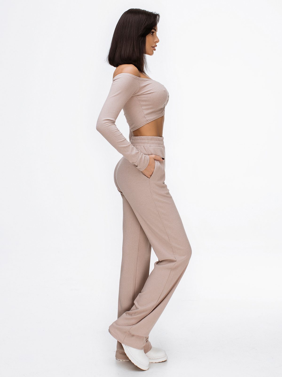 Off-Shoulder Crop Top & Pants Set – Two-Piece Lounge Outfit | GLOWSYOU-14