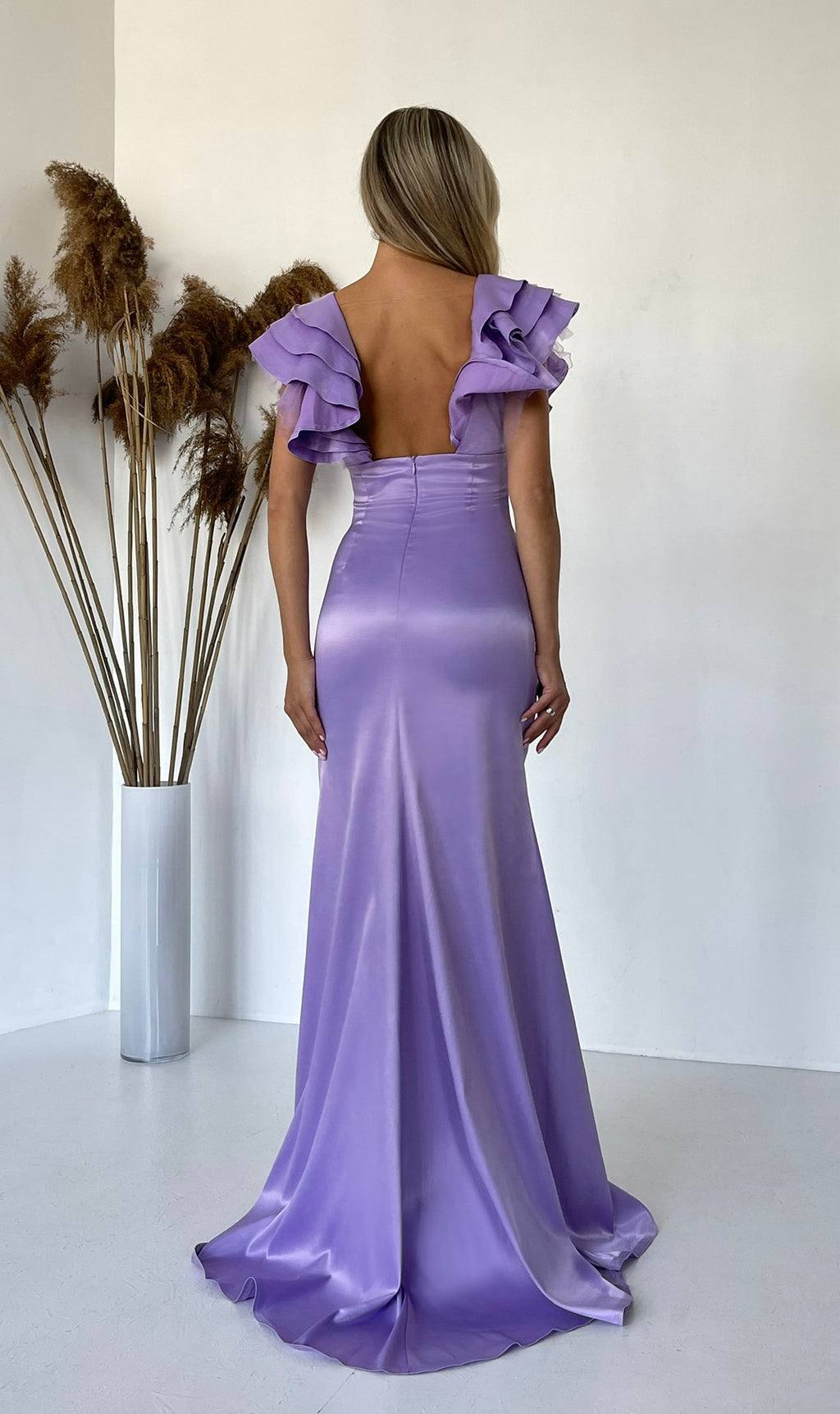 Purple Satin Maxi Dress UK | Open Back Dress-9